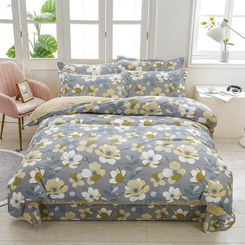 Svetanya Nordic Flowers Grey Cotton Linens Sheet Pillowcase Duvet Cover Set Print Bedding Sets Queen Double King Family Size