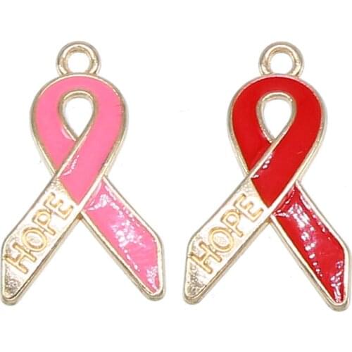 6pcs antique breast cancer ribbon hoop charm pendant suitable for jewelry making DIY bracelet necklace accessories