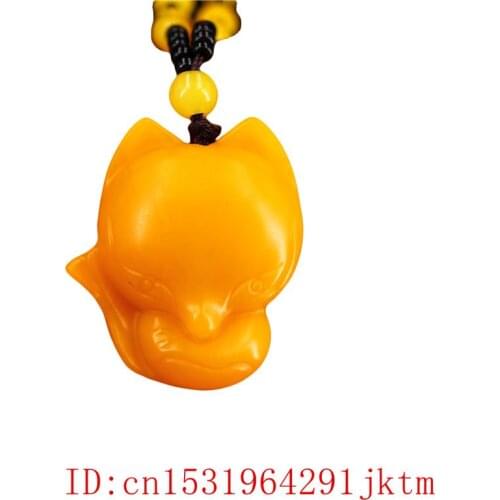 Yellow Jade Fox Pendant Charm for Men Fashion Necklace Jewelry Amulet Natural Gifts Women Chinese Jadeite Carved