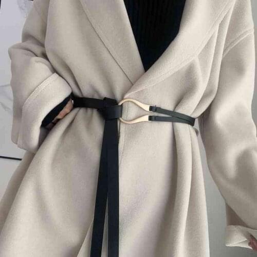 Gold U Shape Buckle Belt Women PU Leather Belt Black Knot Long Wiastband For Female Coat Accessories