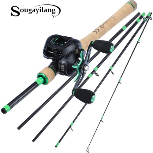 Sougayilang 1.8-2.4M 5 Sections Carbon Casting Fishing Rod with 12+1BB 8.1:1 Baitcsting Fishing Reel Combo Travel Fishing Tackle