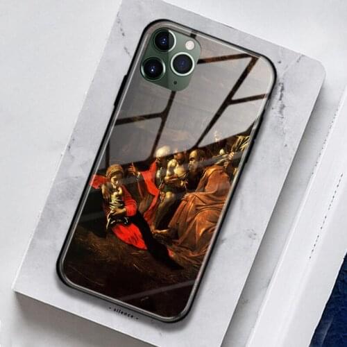 Adoration of the Shepherds Caravaggio Tempered Glass Silicone Phone Case For iPhone SE 6s 7 Plus X XR XS 11 Pro Max Cover Shell