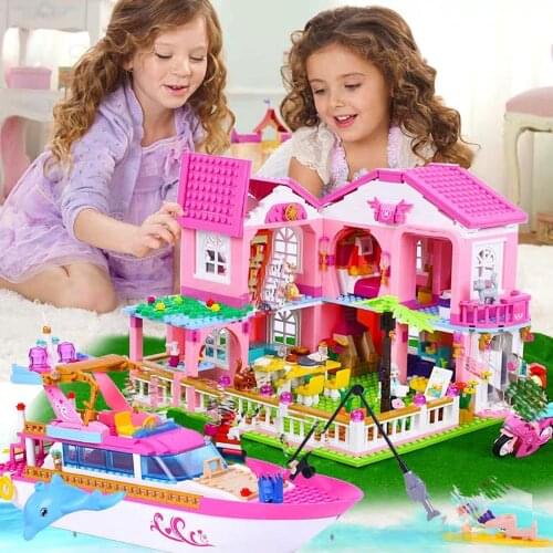 Sluban City House Big Garden Villa Castle Yacht Model Building Blocks Sets Princess Figures Creator Bricks Educational Girls Toy