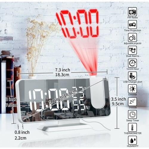 FM Radio LED Digital Smart Alarm Clock Watch USB Wake Up Clocks with Projection and Time Snooze Electronic Table Clock
