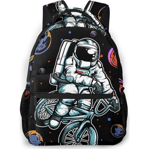 Funny Astronaut In Space On BMX Bike Backpack for Girls Boys Travel RucksackBackpacks for Teenage school bag