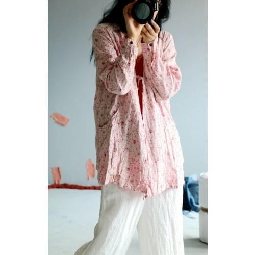 Women Loose Cotton Linen Printed Jackets Coat Outerwear Ladies Summer Thin Jacket Female 2021 Coat