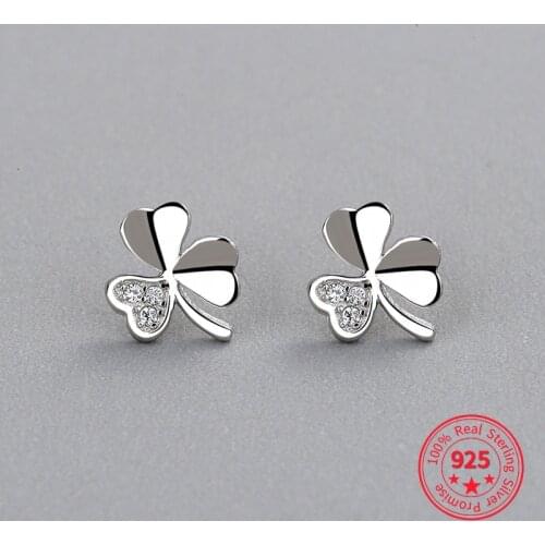 925 Sterling Silver Earrings brincos pendientes Lucky Clover Stud Earrings For Women Gift For Cute Fine Jewelry Accessories