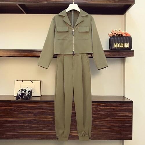 Plus size Women Autumn Tracksuit 2 Piece Sets Women Sports Sets Long Sleeve zipper cardigan and striped Gym Jogging pants Sets