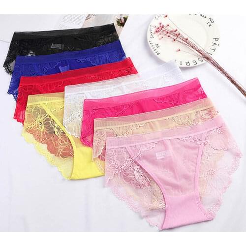 Womens Underwear Sexy Lace Panties Perspective Briefs Girls Ladies Plus Size Mesh Transparent Lingerie S M L