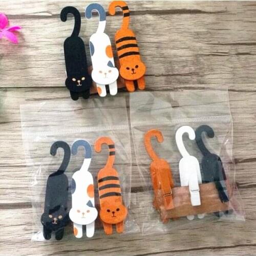 3pcs/pack/lot Stationery naughty cat Fresh set decoratioin w51 helper for bag sealing retail Wood Clip
