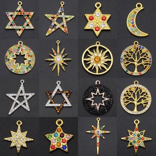 5pcs/lot Fabulous Rainbow Crystal Star Sun Moon Charm Fashion Pendant Wholesale Tree of Life Meteors diy Jewelry Making Charms