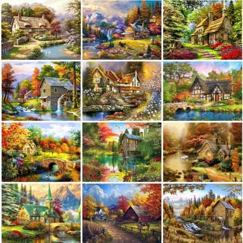 5D Diy Diamond Painting Cross Stitch Cartoon Landscape House Forest Home Decor Full Square Round Rhinestones Embroidery