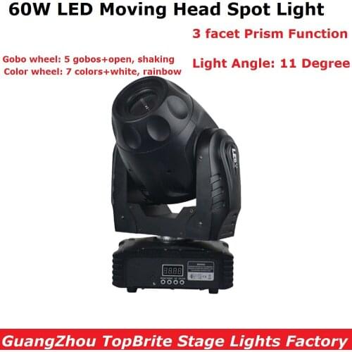 60W LED Moving Head Spot Stage Lighting DMX 512 Control High Power 60W Gobo Led Moving Light LCD Display 3-facet prism Fast Ship