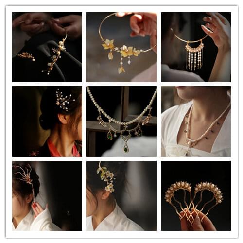 Ancient Chinese hair accessories lady vintage bead pearl peach handmade hairgrips hair combs