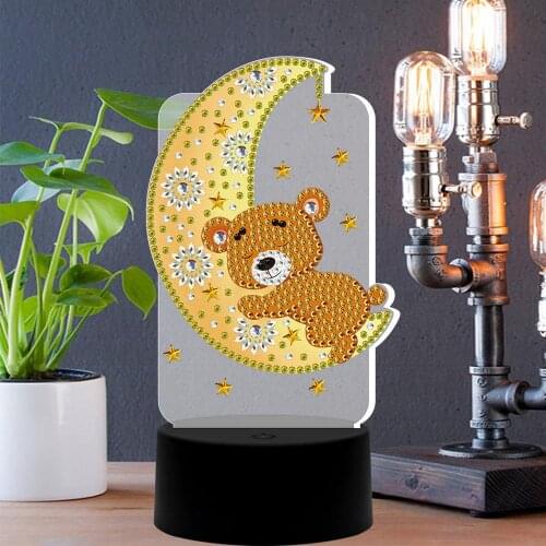 New Design 7 Colors Available Lamp Led Diamond Painting Moon Bear Light Diamond Embroidery Cross Stitch Rhinestone Mosaic Decor
