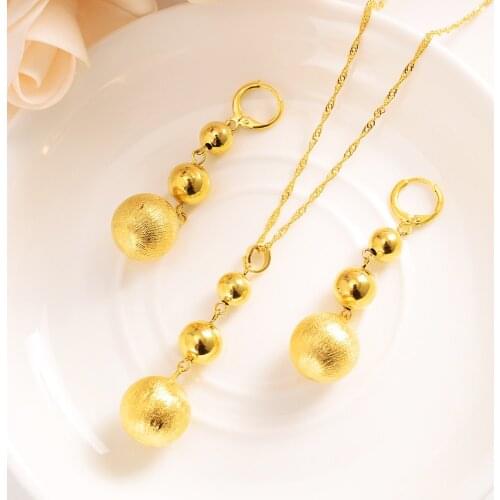Bangrui Gold Color Beads Jewelry sets Round Pendant/Chain Necklace/Ball Earrings for Women wedding bridal party Jewelry gift