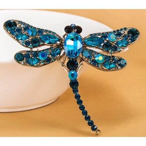 12pcs/lot Wholesale Two Size Dragonfly Brooches Jewelry Rhinestone Brooch Bouquet Vintage Insect Hijab Pins Up Fashion Women Pin