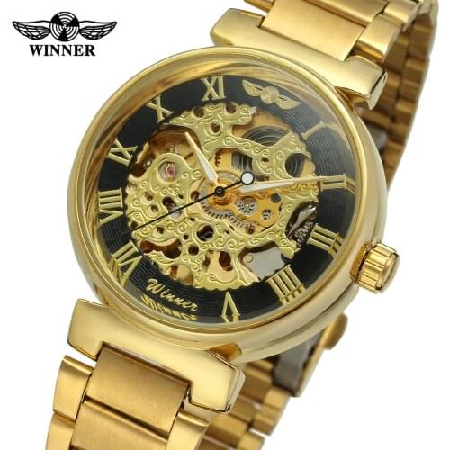 Winner Gold Male Clock Men Relogio Skeleton Mens Watches Top Brand Luxury Montre Stainless Steel Wristwatch Men Mechanical Watch