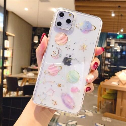 Luxury Sequins Glitter Planet Transparent Phone Soft Case For iPhone 11 Pro Max X Xs XR 7 8 Plus SE2 2020 Clear TPU Cover