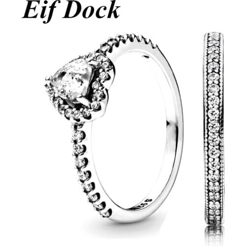 Eif Dock Heart Rings for Women Silver Color Wedding Engagement Bridal Jewelry Cubic Zirconia Stone Elegant Ring Accessories