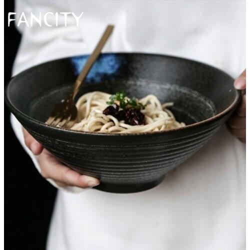 FANCITY Japanese ceramic tableware soup bowl large bowl household noodle bowl ramen bowl creative instant noodle bowl salad