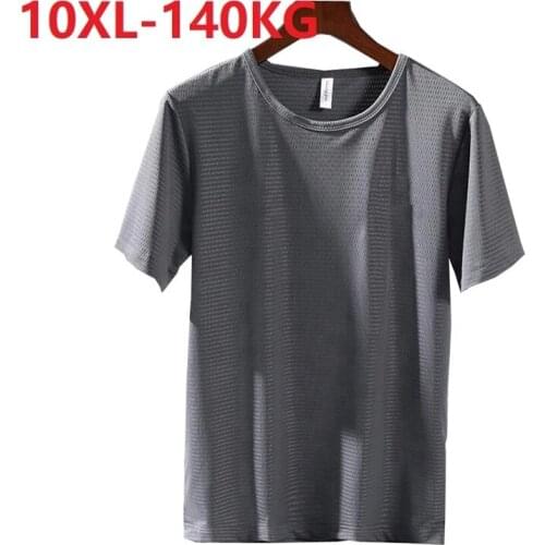 Summer Men hole Breathable short sleeve tshirt thin Quick dry plus size 9XL 10XL elasticity sports tees fat out door tops soft