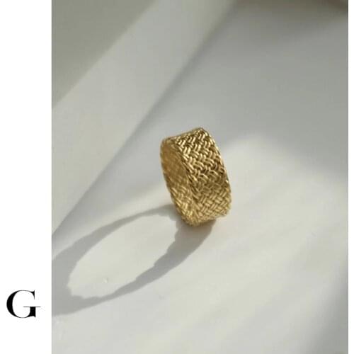GHIDBK 2021 New Trendy Vintage Dainty Irregular Hollow Grid Wide Rings in Stainless Steel Street Style Shaped Chain Open Ring