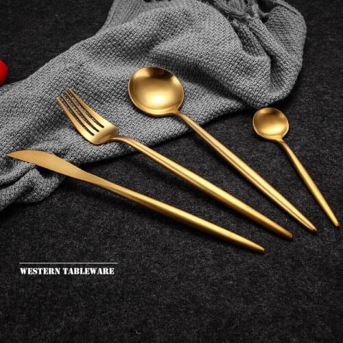 Hot Sale 4 Pcs/set Pure Gold European Dinnerware Knife 304 Stainless Steel Western Cutlery Kitchen Food Tableware Dinner Set