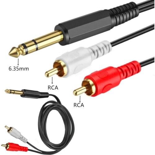 ERE Gold-Plated 6.35mm 1/4 inch Male TRS Stereo Plug to 2 RCA Phono Male Audio Y Splitter Cable