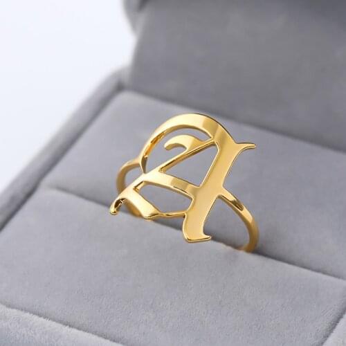 Dainty A-Z Initial Rings For Women Gothic Punk Jewelry Stainless Steel Alphabet Letter Couple Ring BFF Gifts Bague Femme