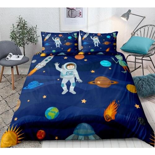 3D Bedding Set cartoon Space Astronaut Planet Duvet cover set bedclothes for Kids Boys Home Textiles 3-piece
