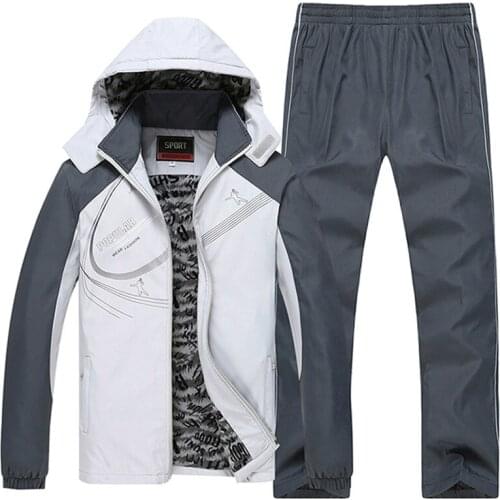 Winter Men Set Warm Thick Hooded Jacket+Pants 2PC Sets Men streetwear hop hip Hoodies Zipper Tracksuit Man Sports Suit clothing