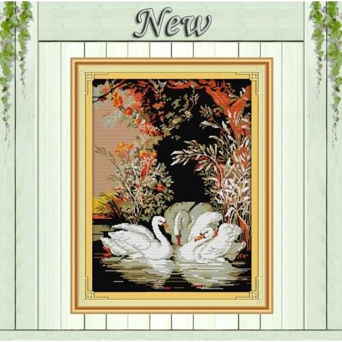 Swans in the lake,Pattern printed on the canvas DMC 11CT 14CT Cross Stitch kit,needlework Set embroidery,animal Style Home Decor