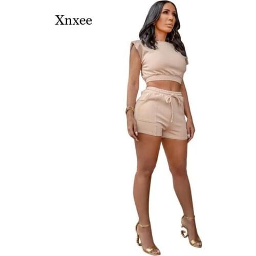 Summer Drawstring Sportswear Womens 2-Piece Suit Womens Sportswear Casual Wear Cropped Top Motorcycle Shorts Suit