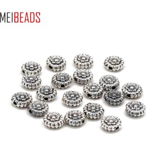 MEIBEADS 20pcs Antique Silver Flower Loose Spacer Beads for Diy Bracelet Necklace Pendant Jewelry Accessories Findings EY3372