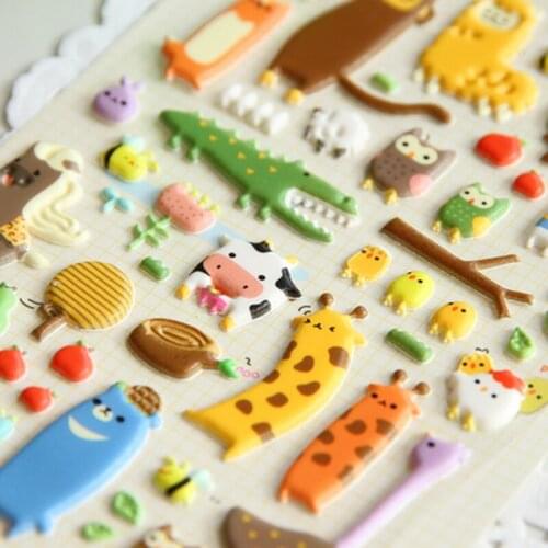 Cute Cartoon Zoo Stereo Bubble Sticker Childrens Toy 3D DIY Diary Decoration Mobile Sticker Kindergarten Gift Stationery