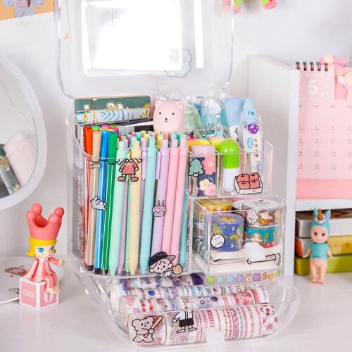 Multifunctional Desktop Storage Box Stationery Storage Box Pen Holder School Office Needs Kawaii Large-capacity Dormitory Gifts