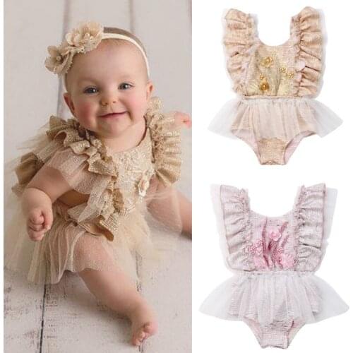 0-24M Princess Baby Girls Ruffles Rompers Newborn Infant Girls Lace Flower Ruffles Jumpsuit Summer Baby Girl Clothes