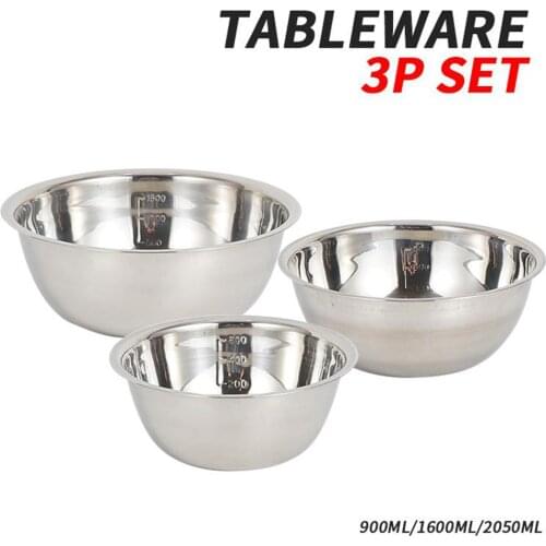 3pcs Stainless Steel Mixing Bowl Set Food Vegetable Fruits Rice Washing Bowl Storage Metal Nesting Bowls Space Saving Storage