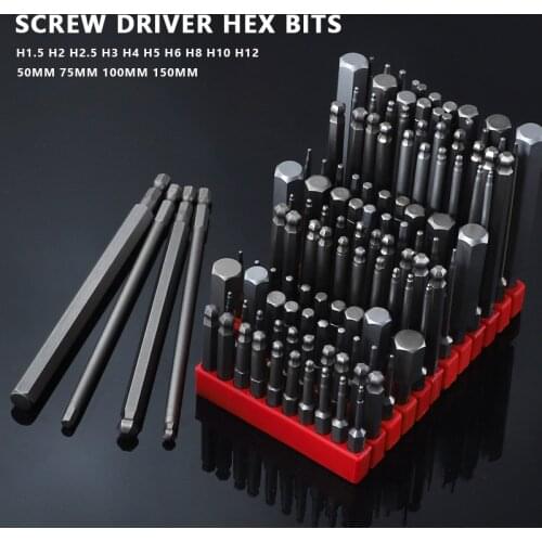 10PCS 1/4 Hex Shank Magnetic Screwdriver Screw Driver Bits Set Allen Key Anti-slip Electric Tool Accessories S2 50 75 100 150mm
