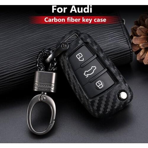 2019 New Carbon Fiber Silica gel Key Cover Case For For Audi S Line A1 A2 A3 TT Q3 R8 S6 S7 SQ5 RS5 Car Key Protection keyring