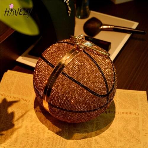 New Luxury Evening Clucth Bags Diamond Basketball Design Women Shoulder Crossbody Bag Rhinestone Round Lady Party Small Purses
