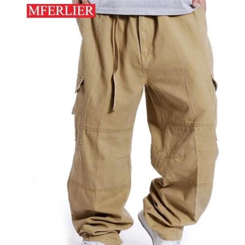Autumn spring Plus size trousers men 5XL 6XL 7XL 8XL waist 130cm cotton men cargo pants