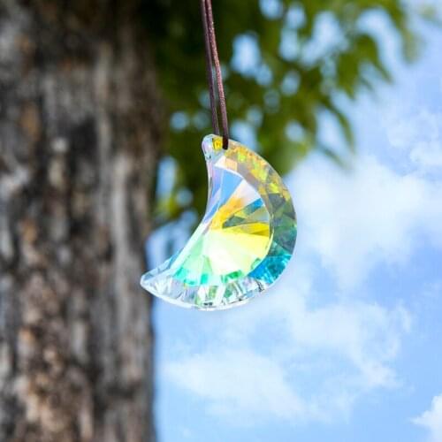 H&D Color Crystal Moon Ornament Parts Rainbow Maker Crystal Prism Sun Catcher Pendant Birthday Party Decoration