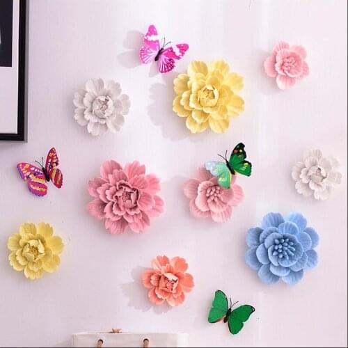 Pastoral 3D Ceramic Flower Wall Sticker Crafts Restaurant Bar Wall Hanging Ornaments Home Livingroom Wall Mural Decoration Art