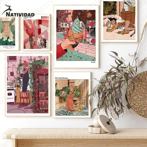 Ordinary Peoples Holiday Casual Canvas Painting Wall Home Decoration Comic Poster Room Decor Wall Stickers Bedroom Decoration