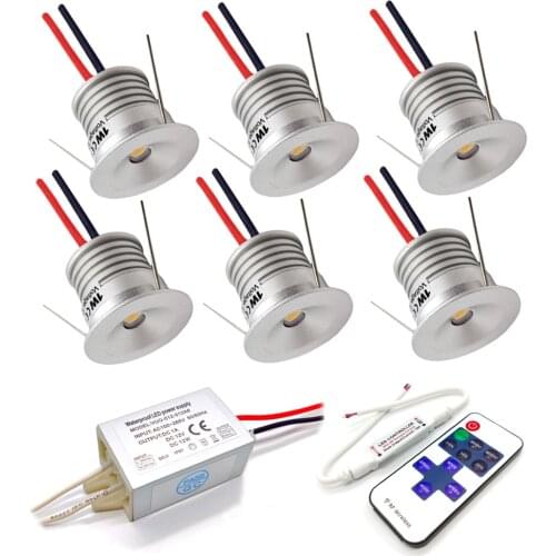 LED Dimmable Spotlight 1W 12V IP65 Pavilion Bedroom Ceiling Downlight Cabinet Wine Showcase Light with Remote Control and Driver