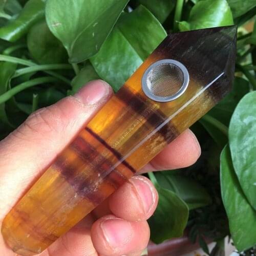 Natural quartz crystal tube natural yellow fluorite crystal smoke bucket point obelisk wand 1pcs