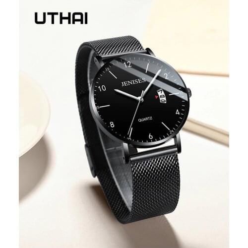 UTHAI H02 Mens Watch Waterproof Luminous Quartz Watch Leather Business Trend watch men