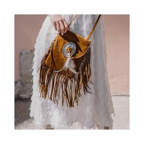TEELYNN Boho Hippie Gypsy brown Fringe Bag For Women 2020 Vintage Crossbody Bohemian Frosted PU Leather Tassel Womens bags